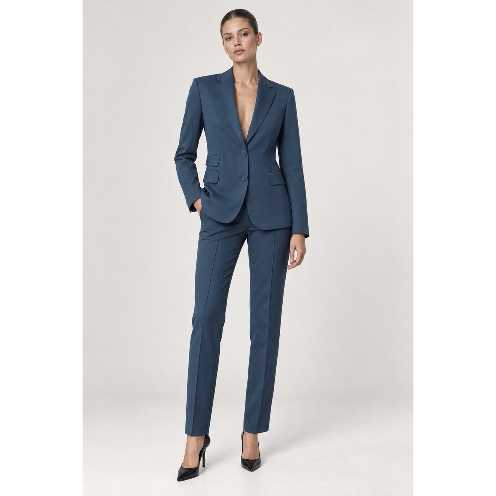 Akris Punto Navy Cotton Blazer Franca Pants Suit Set US 12 Quiet Luxury